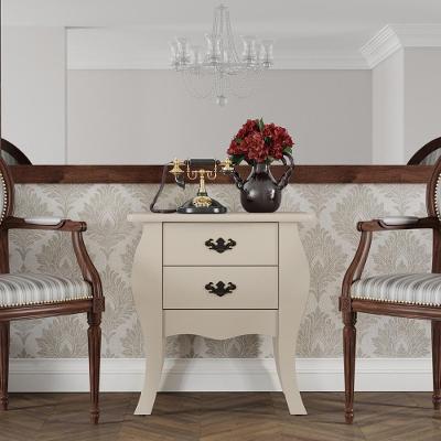 Mesa de Cabeceira Quarto Bombe Premier 2 Gavetas Off White