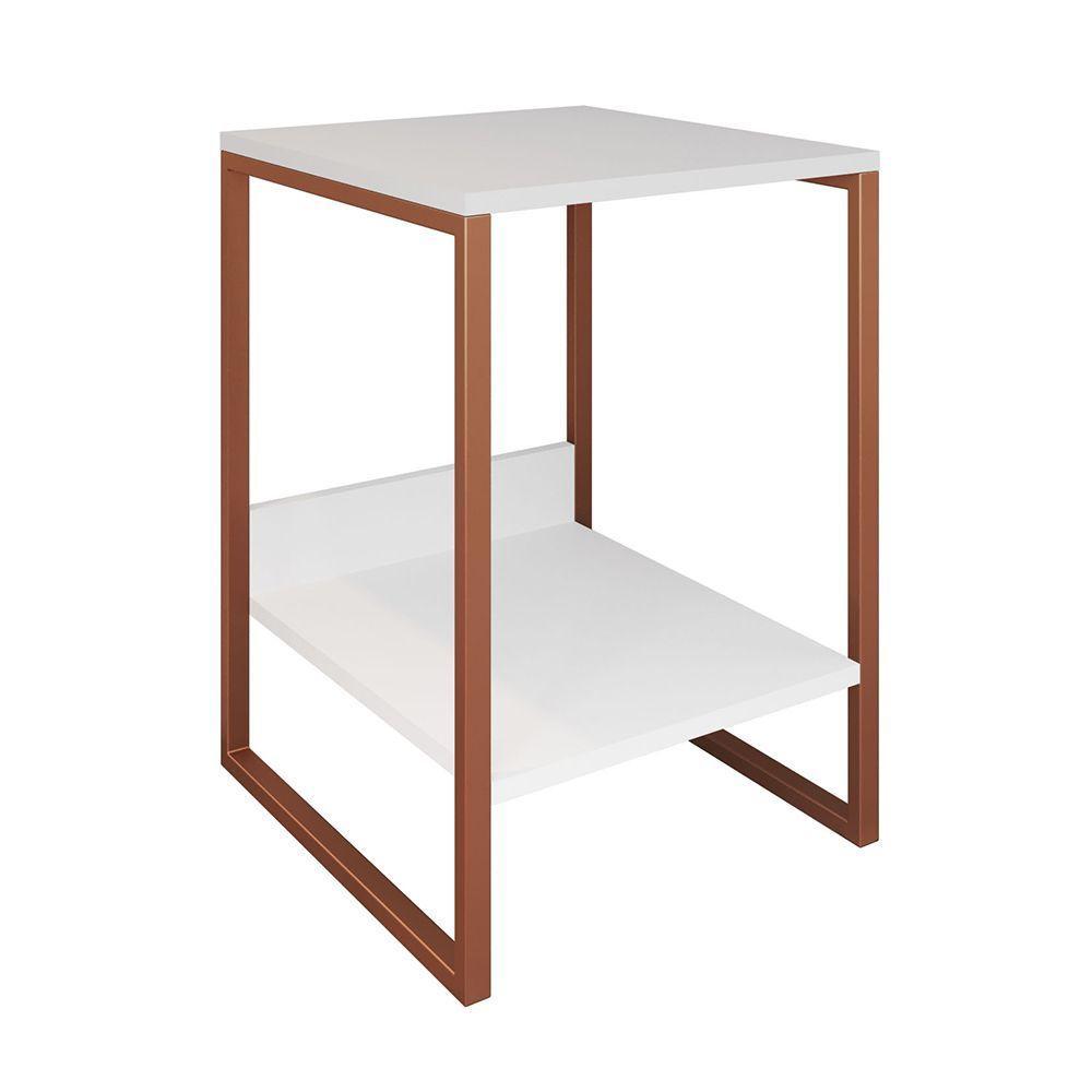 Mesa Cabeceira Lateral De Cama Industrial Branca Tókio Base Cobre Cor: Branco - 3