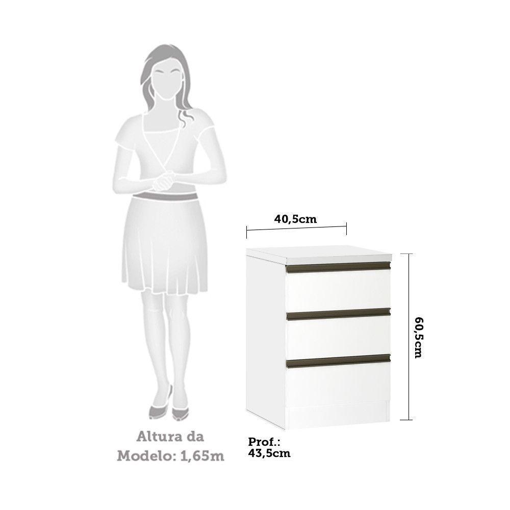 Mesa De Cabeceira 3 Gavetas 40cm Branco C/Branco Mat - 4