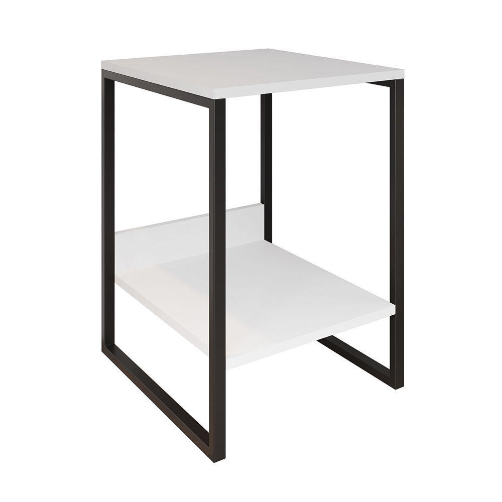 Mesa Cabeceira Industrial Branca Tókio Base Ferro Preto Cor: Preto - 3
