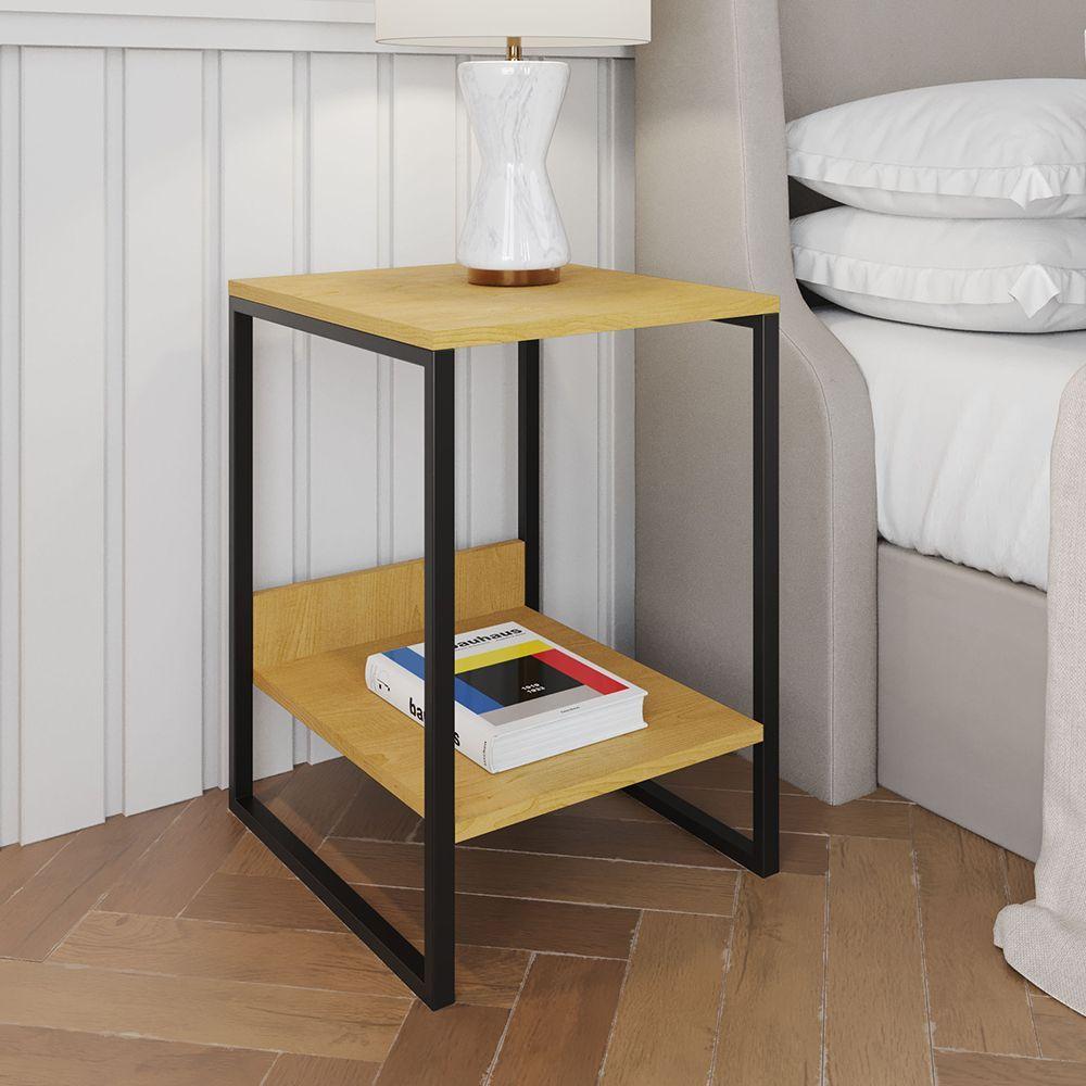 Mesa Cabeceira Industrial Canela Tókio Base Ferro Preto Cor: Canela - 1