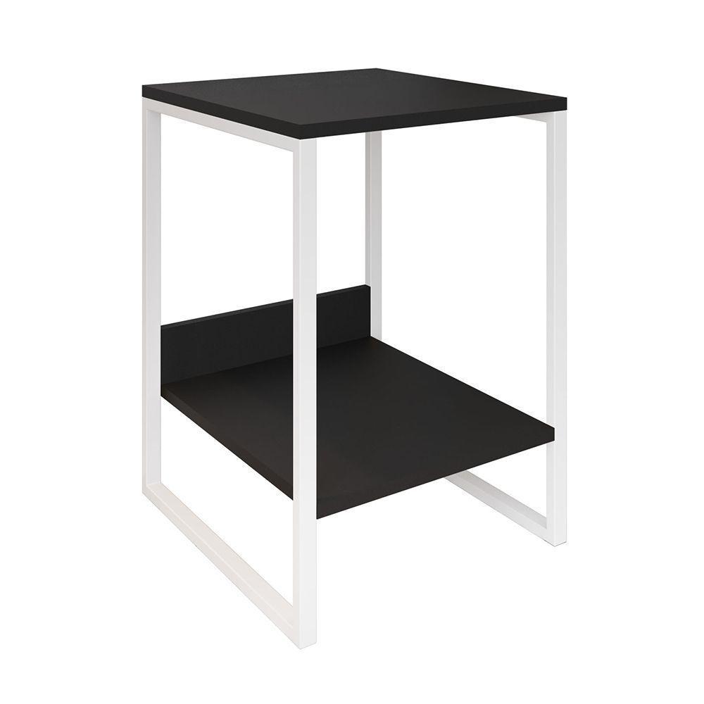 Mesa Cabeceira Industrial Lateral De Cama Preta Tókio Base Ferro Branco Cor: Preto - 3