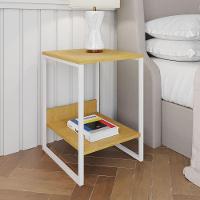 Mesa Cabeceira Industrial Lateral De Cama Canela Tókio Base Ferro Branco - 1