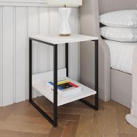 Mesa Cabeceira Industrial Branca Tókio Base Ferro Preto - 1