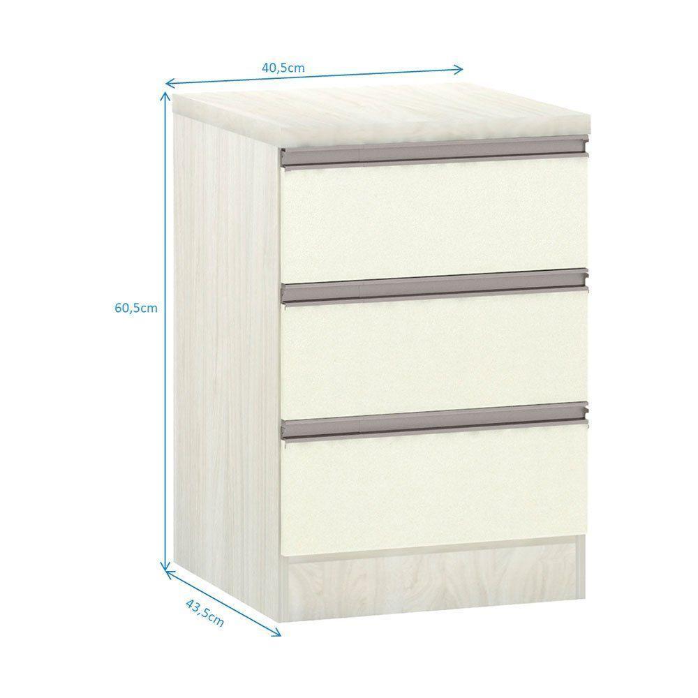 Mesa De Cabeceira 3 Gavetas 40Cm Estrutura Legno Crema Prime - 2