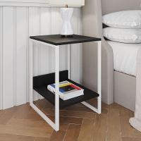 Mesa Cabeceira Industrial Lateral De Cama Preta Tókio Base Ferro Branco - 1