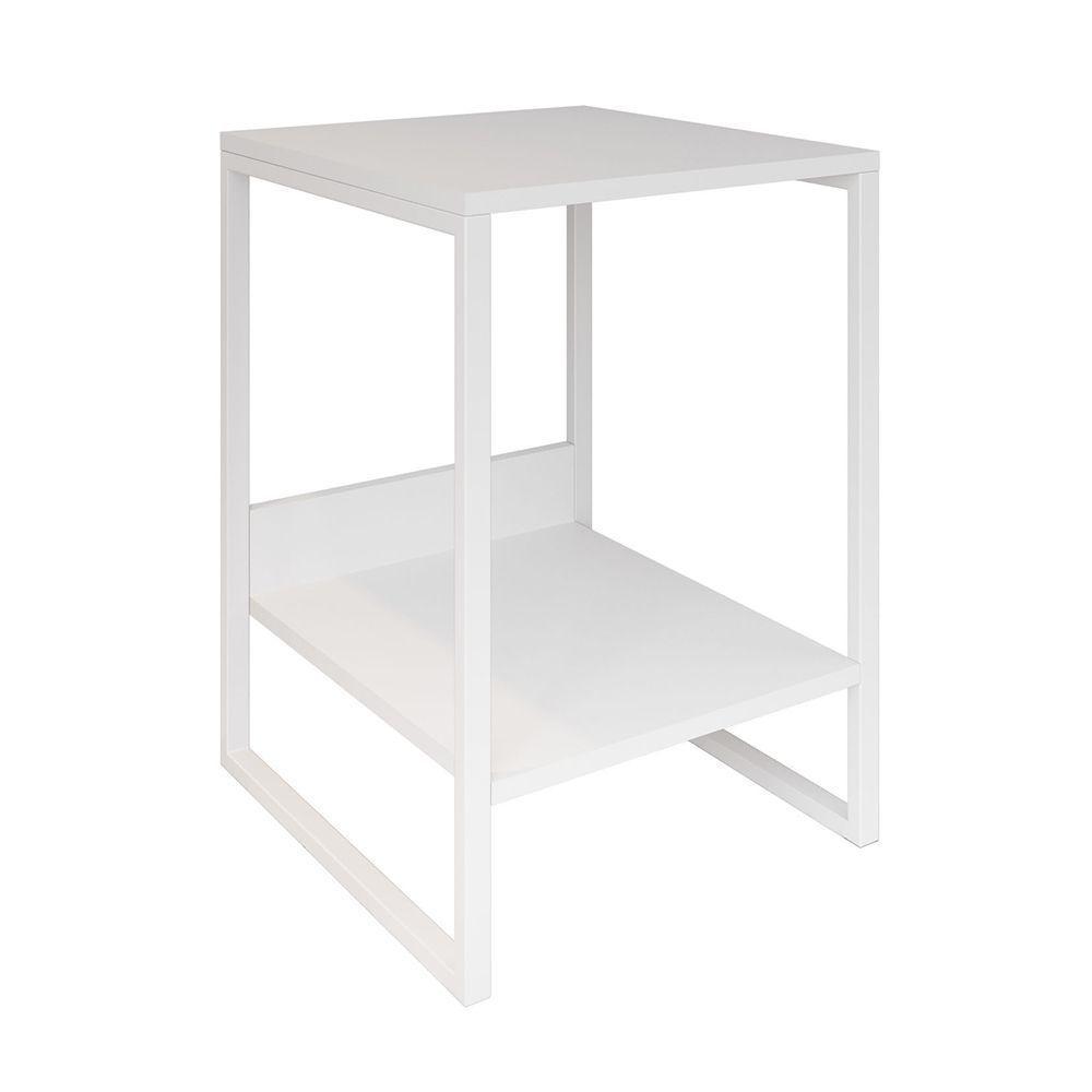 Mesa Cabeceira Industrial Lateral De Cama Branca Tókio Base Ferro Branco Cor: Branco - 3