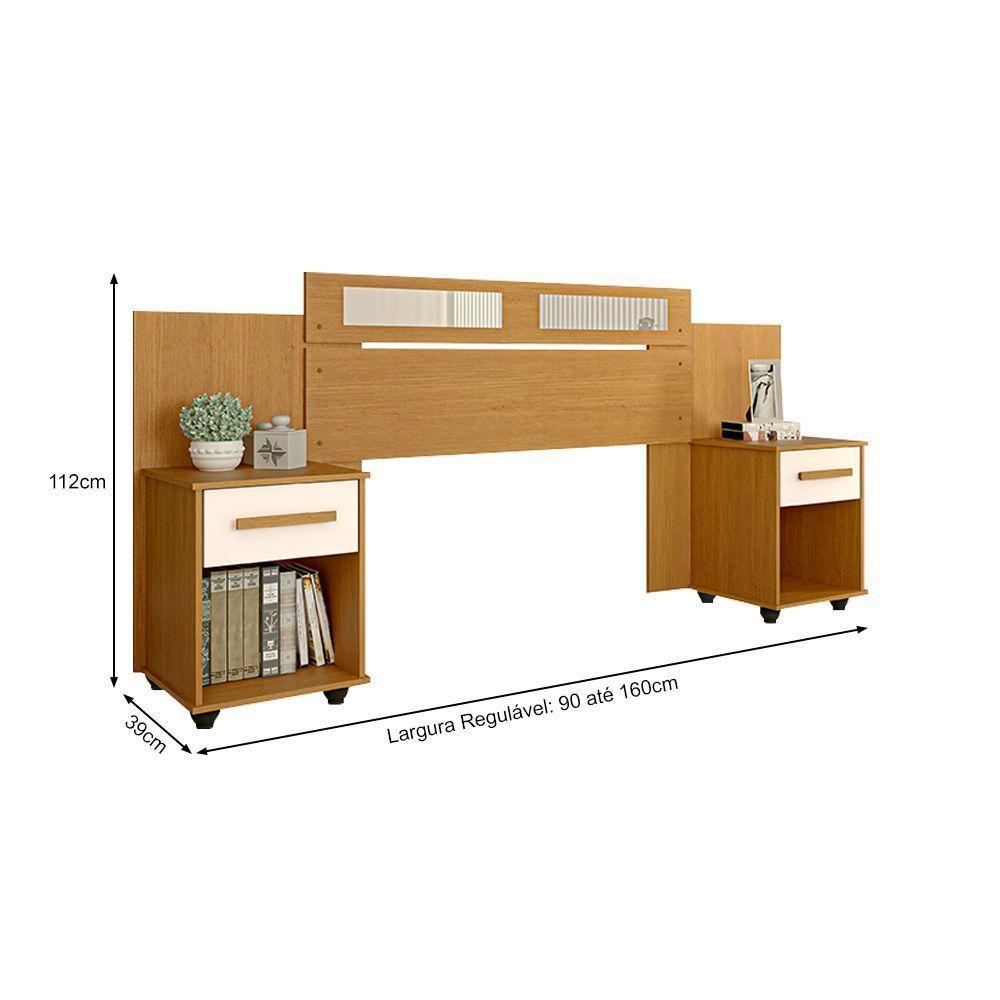 Cabeceira De Solteiro Casal Extensível Jade Com 2 Mesas De Cabeceira - Nature/Off White - Cor: Bege - 2