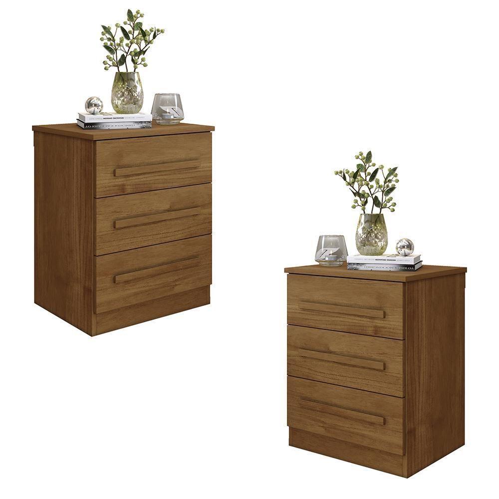 Conjunto 2 Mesas De Cabeceira Império Quarto Com 3 Gavetas Cinamomo Cinamomo - 1
