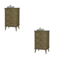 Conjunto 2 Mesa De Cabeceira Ravi 3 Gavetas Pés De Madeira Amendoa Amendoa - 1