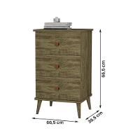 Conjunto 2 Mesa De Cabeceira Ravi 3 Gavetas Pés De Madeira Amendoa Amendoa