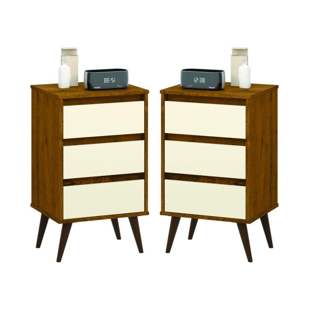 Kit De 2 Mesas De Cabeceira Retrô Freijo Off White - 1