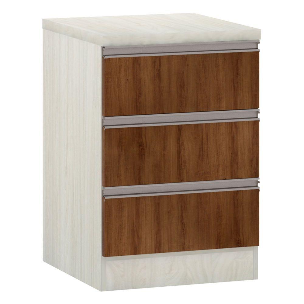 Mesa De Cabeceira 3 Gavetas 40Cm Estrutura Legno Crema Prime - 1