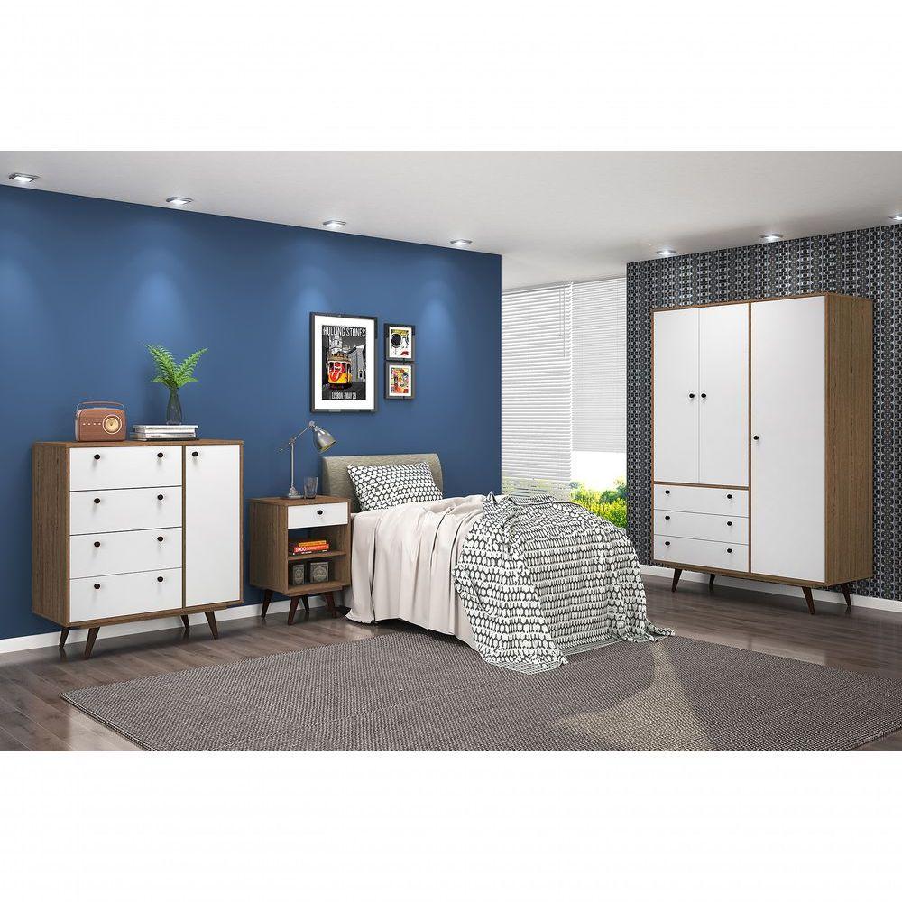 Mesa Cabeceira Retro Plus Carvalho Branco Mdf/mdp 42cm Olivar - Cor: Branco - 2