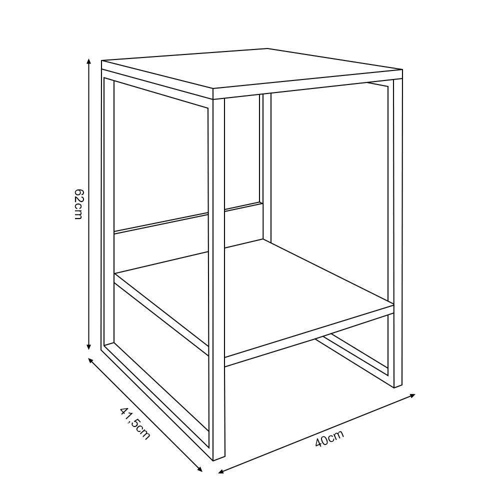 Mesa Cabeceira Lateral De Cama Industrial Preta Tókio Base Cobre - 2