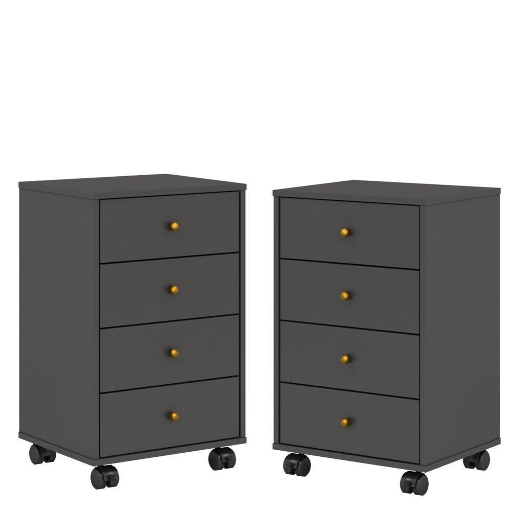 Conjunto 2 Mesas De Cabeceira 4 Gavetas James Amendola Grafito - 2