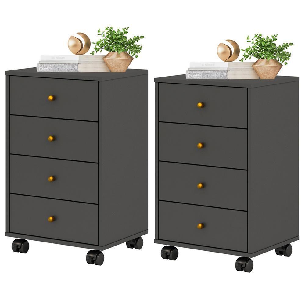 Kit Com 02 Mesa De Cabeceira Presence 9070 Grafite Grafite - 1