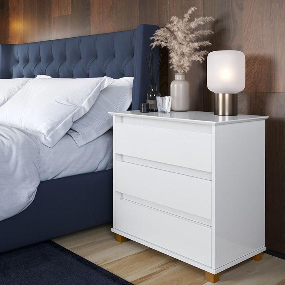 Mesa De Cabeceira Quarto Mini Cômoda 3 Gavetas Branco - 1