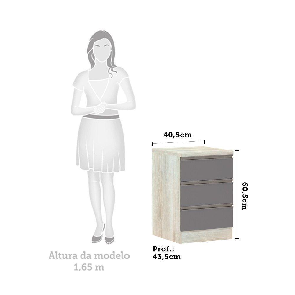 Mesa De Cabeceira 3 Gavetas 40Cm Estrutura Legno Crema Prime - 2