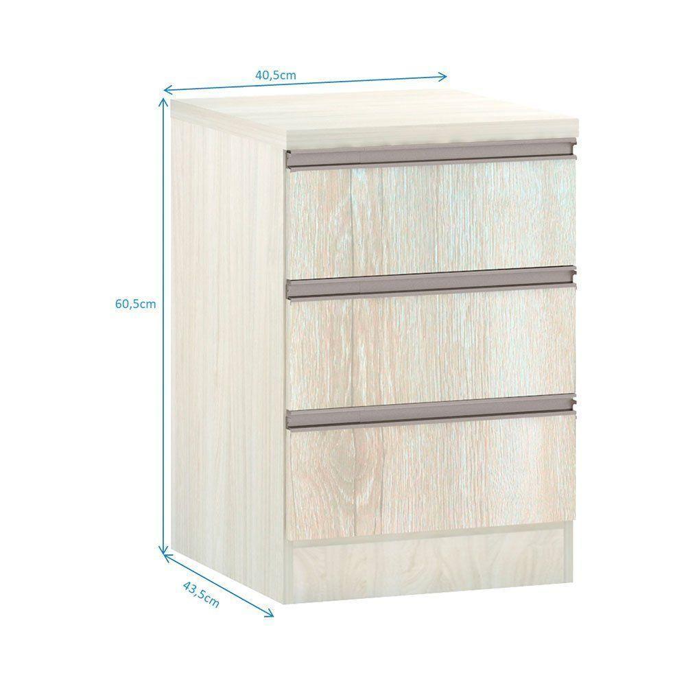 Mesa De Cabeceira 3 Gavetas 40Cm Estrutura Legno Crema Prime - 2
