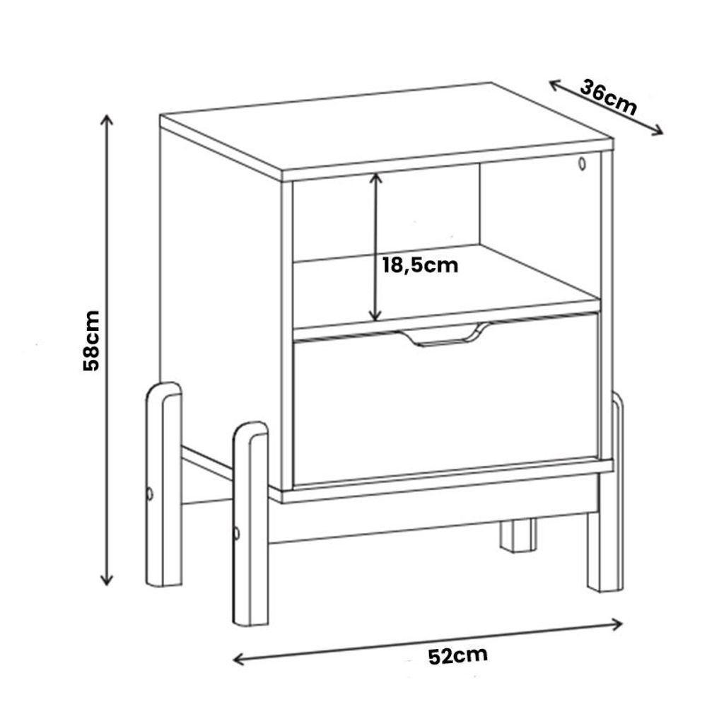 Mesa De Cabeceira 1 Gaveta Pés Madeira Maciça Branco - 2