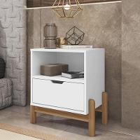 Mesa De Cabeceira 1 Gaveta Pés Madeira Maciça Branco - 1