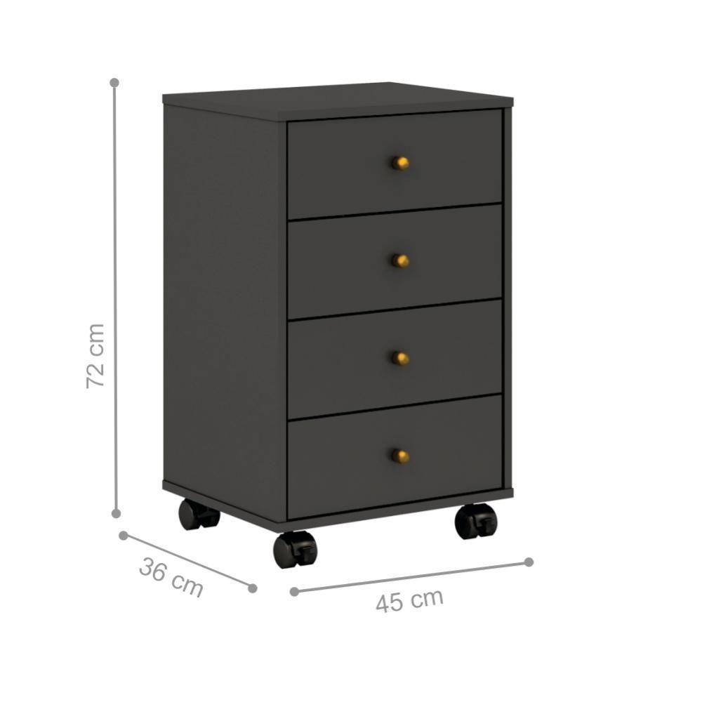 Mesa De Cabeceira 4 Gavetas Selte Amendola Grafito - 2