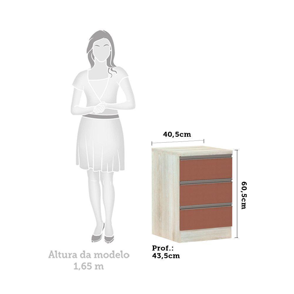 Mesa De Cabeceira 3 Gavetas 40Cm Estrutura Legno Crema Prime - 2