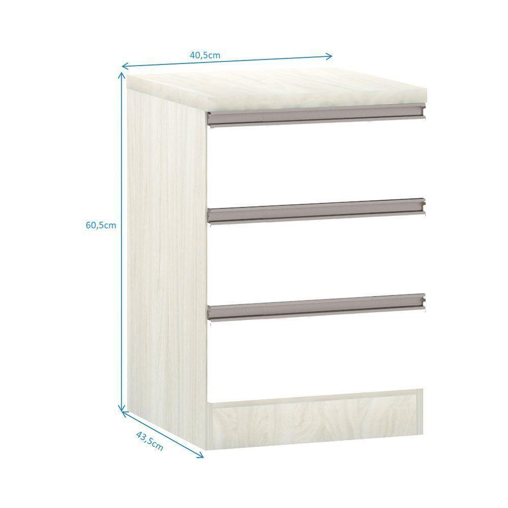 Mesa De Cabeceira 3 Gavetas 40Cm Estrutura Legno Crema Prime - 2