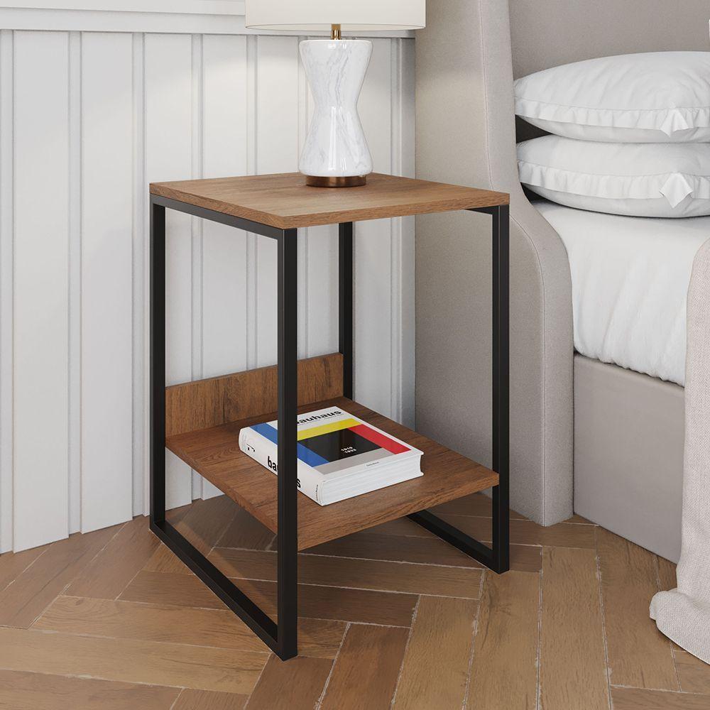 Mesa Cabeceira Industrial Amêndoa Tókio Base Ferro Preto - 1