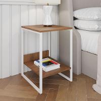 Mesa Cabeceira Industrial Lateral De Cama Amêndoa Tókio Base Ferro Branco Cor: Amendoa - 1