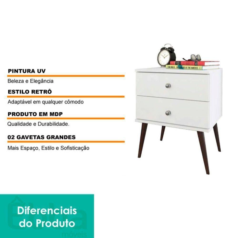 Mesa De Cabeceira 2 Gavetas Pé Palito Movelbento Branco Branco - 2