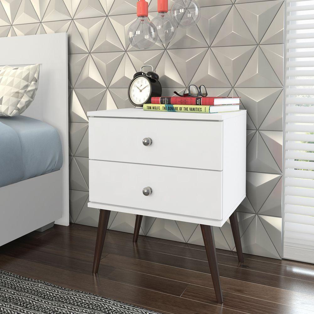 Mesa De Cabeceira 2 Gavetas Pé Palito Movelbento Branco Branco - 3