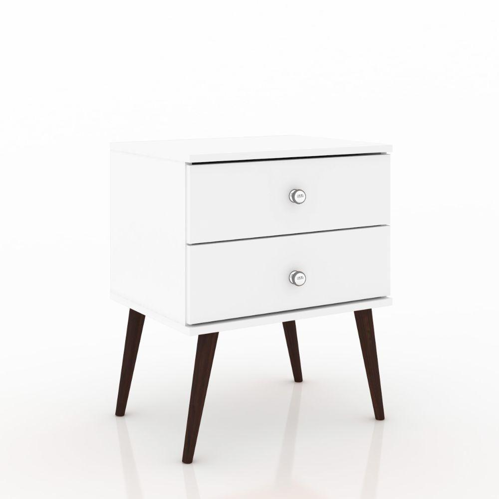 Mesa De Cabeceira 2 Gavetas Pé Palito Movelbento Branco Branco - 4