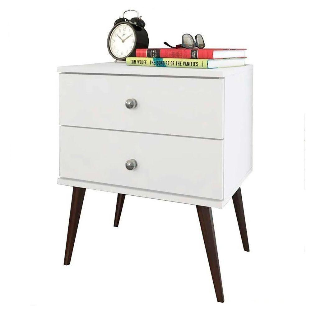 Mesa De Cabeceira 2 Gavetas Pé Palito Movelbento Branco Branco - 5