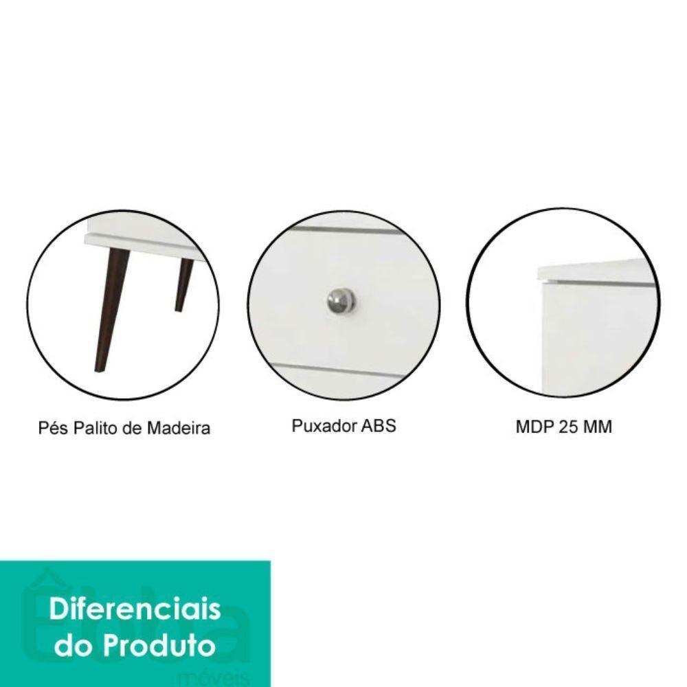 Mesa De Cabeceira 2 Gavetas Pé Palito Movelbento Branco Branco - 6
