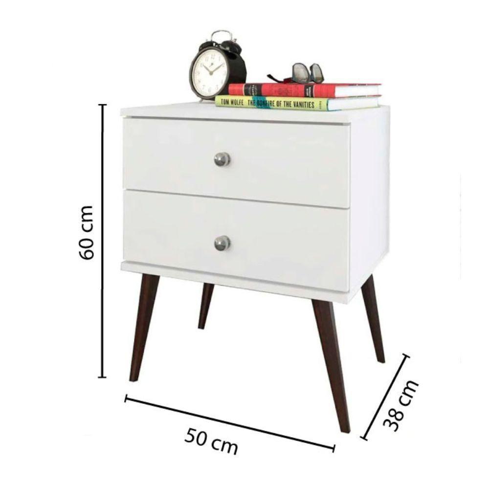 Mesa De Cabeceira 2 Gavetas Pé Palito Movelbento Branco Branco - 7