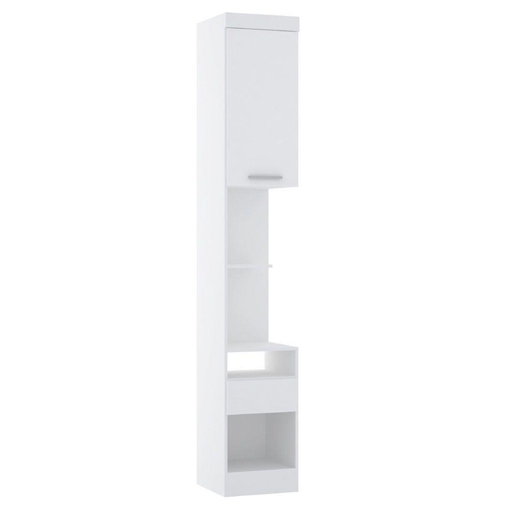 Mesa De Cabeceira Alta 38cm 1 Porta E 1 Gaveta Alpes Luciane Móveis Branco Pf Com Branco Pf - 1