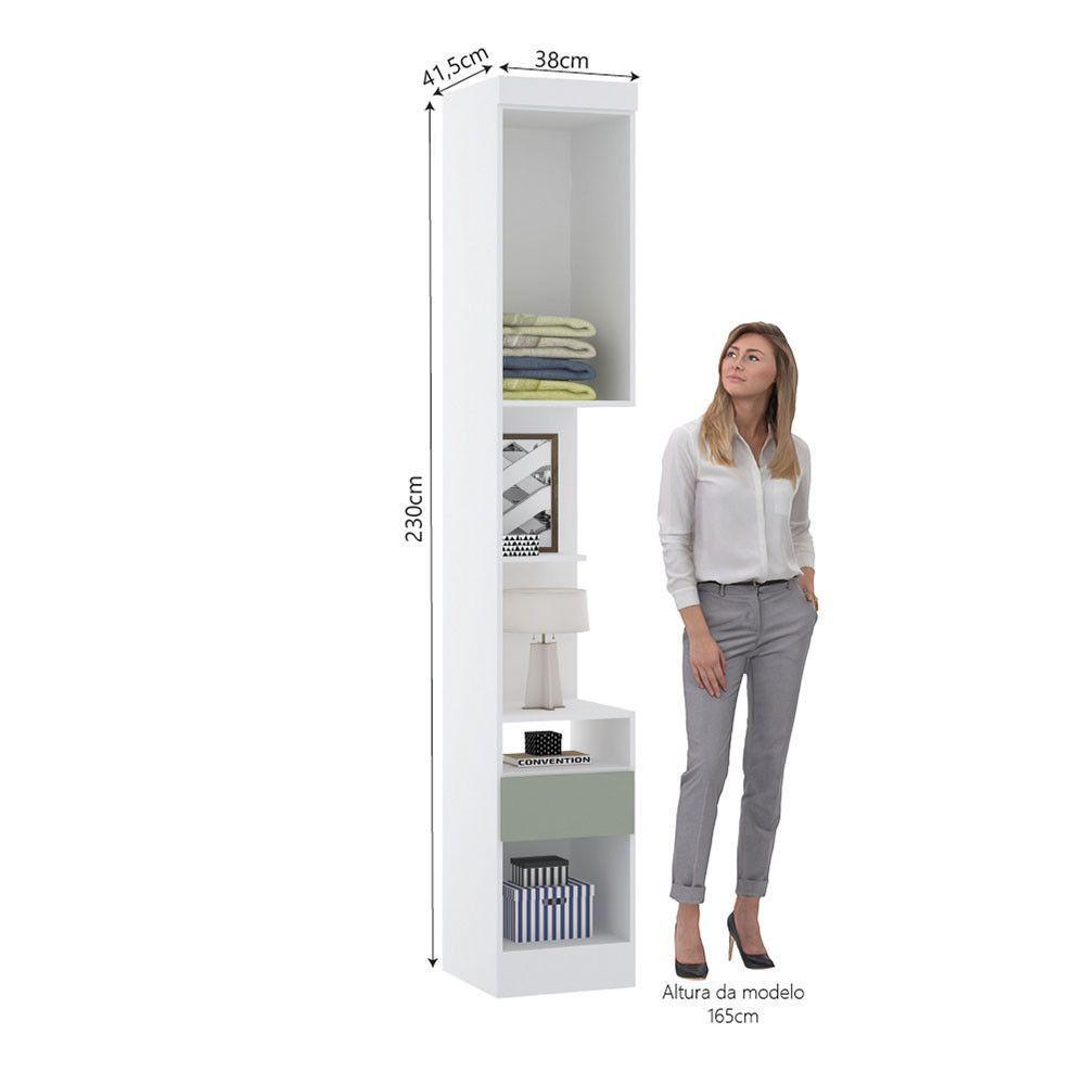 Mesa De Cabeceira Alta 38cm 1 Porta E 1 Gaveta Alpes Luciane Móveis Branco Pf Com Verde Pf - 6