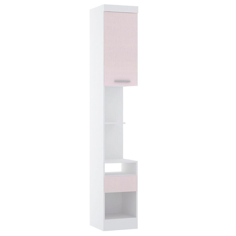 Mesa De Cabeceira Alta 38cm 1 Porta E 1 Gaveta Alpes Luciane Móveis Branco Pf Com Rosa Pf - 1