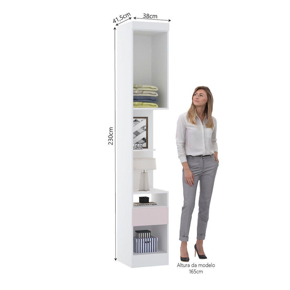 Mesa De Cabeceira Alta 38cm 1 Porta E 1 Gaveta Alpes Luciane Móveis Branco Pf Com Rosa Pf - 6