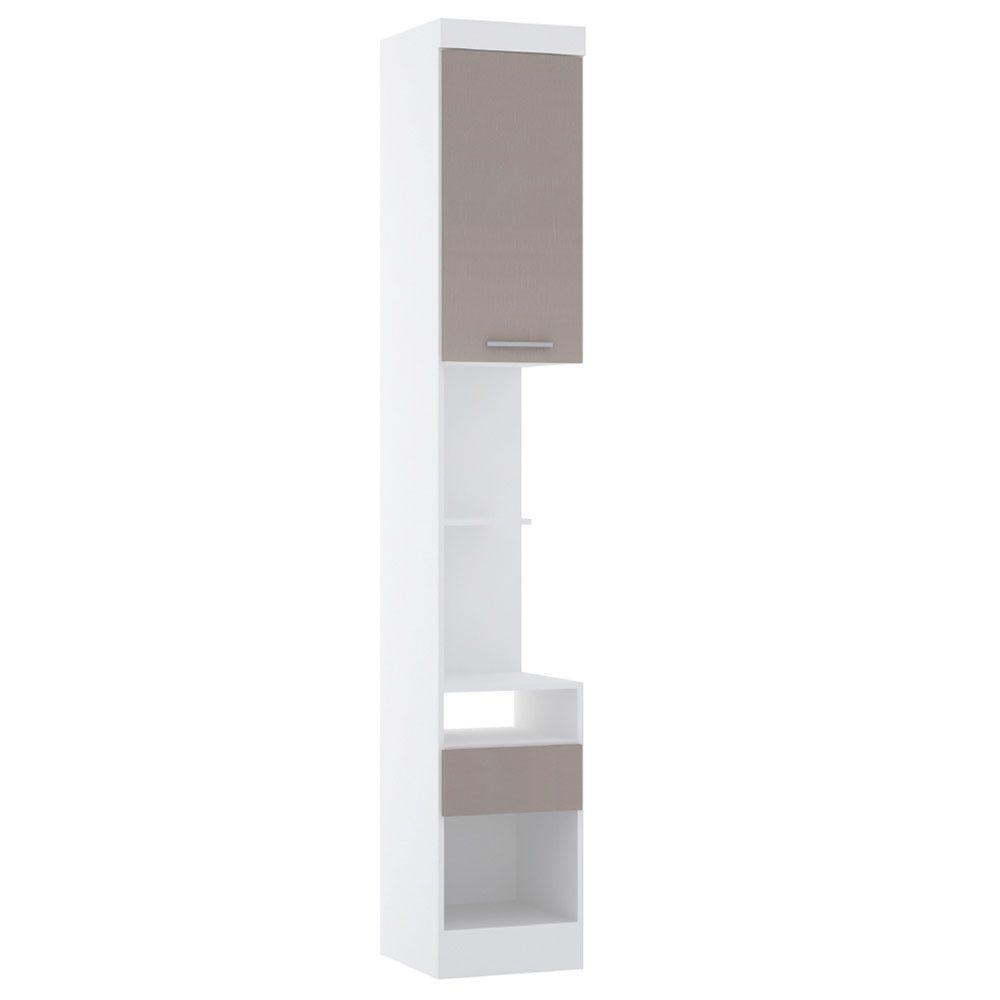Mesa De Cabeceira Alta 38cm 1 Porta E 1 Gaveta Alpes Luciane Móveis Branco Pf Com Cinammon Pf - 2