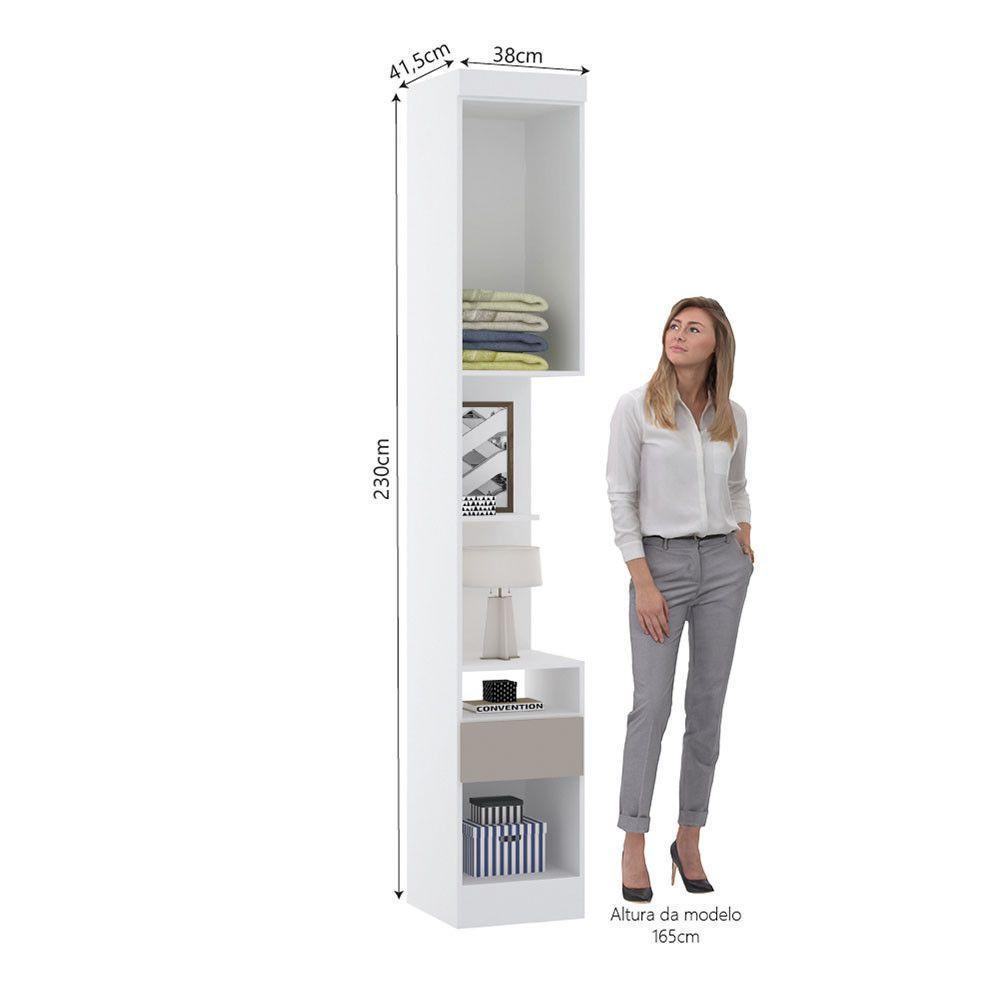 Mesa De Cabeceira Alta 38cm 1 Porta E 1 Gaveta Alpes Luciane Móveis Branco Pf Com Cinammon Pf - 6