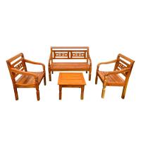 Kit Jogo De Banco 4 Lugares Com Mesa De Centro Madeira De Demolição Modelo Flor Sudeste Rústico - 1