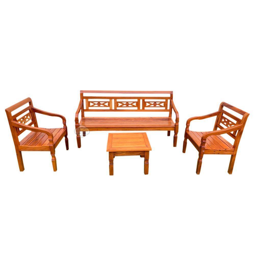 Kit Jogo De Banco 5 Lugares Com Mesa De Centro Madeira De Demolição Modelo Flor Sudeste Rústico - 1