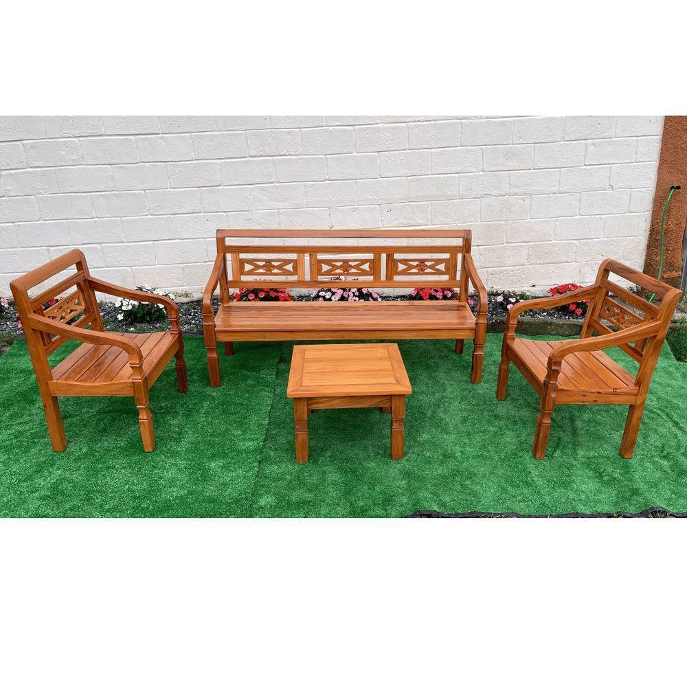 Kit Jogo De Banco 5 Lugares Com Mesa De Centro Madeira De Demolição Modelo Flor Sudeste Rústico - 3