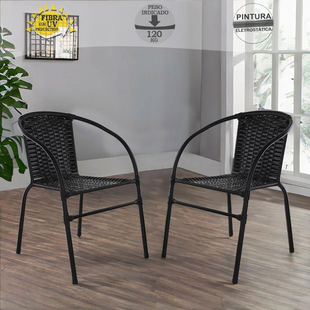 Jogo 2 Cadeiras Happy Hour Varanda área Sacada Edícula Empilhável Jardim Artesanal Preta - 5