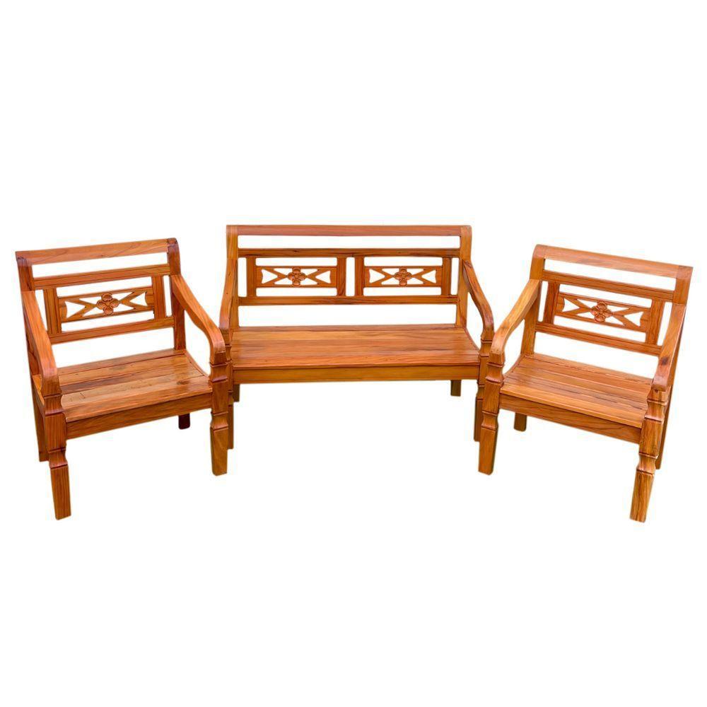 Jogo De Banco 4lugares Em Madeira De Demolição Modelo Flor Sudeste Rústico - 1