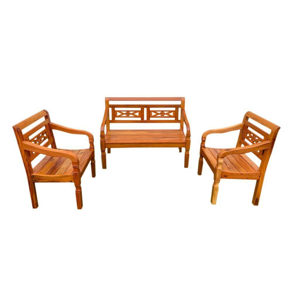 Jogo De Banco 4lugares Em Madeira De Demolição Modelo Flor Sudeste Rústico - 4