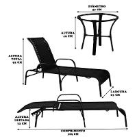 Kit 2 Espreguiçadeiras Havaí E Mesa De Centro Alumínio Preto - 3